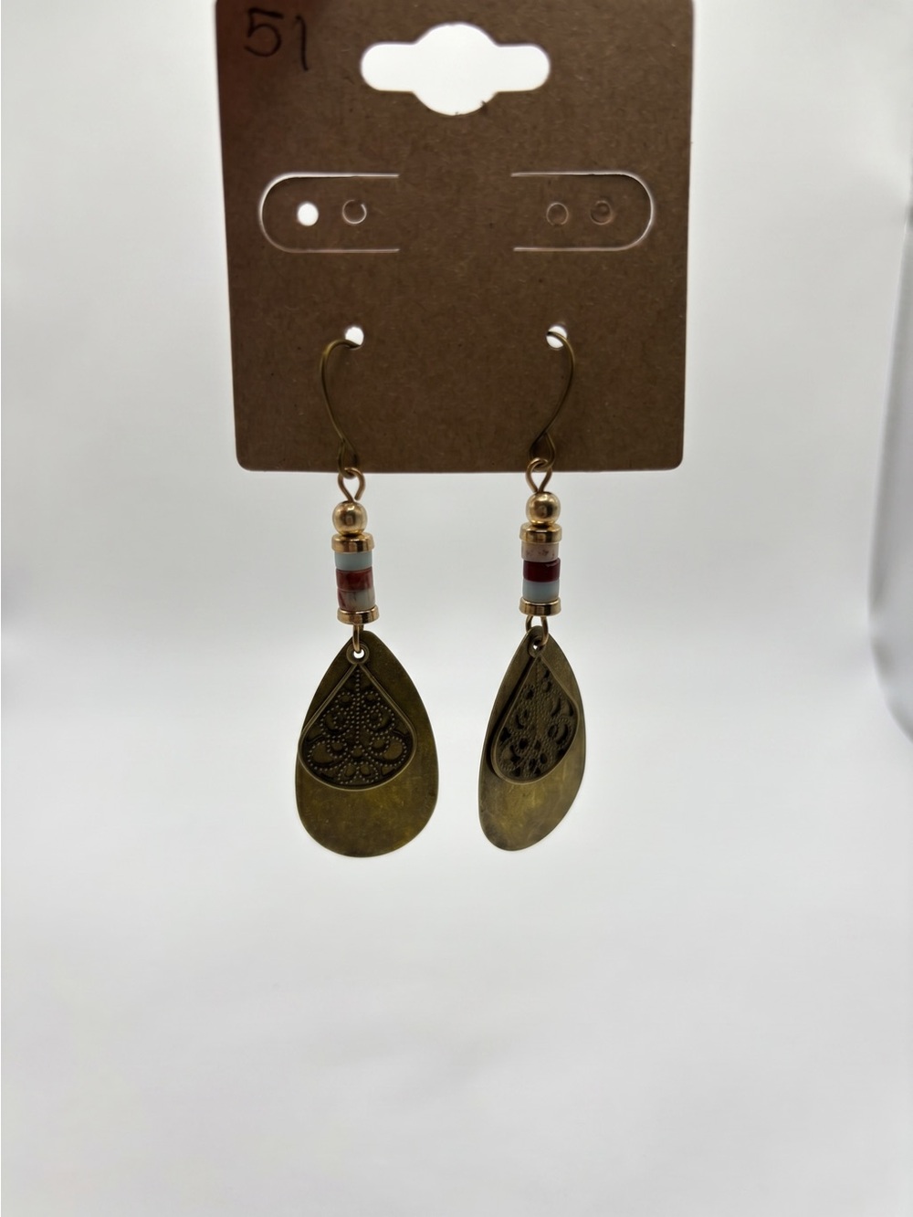 Vintage Style Bronze Teardrop Filigree Dangle Earrings Boho NWOT - Picture 2 of 3